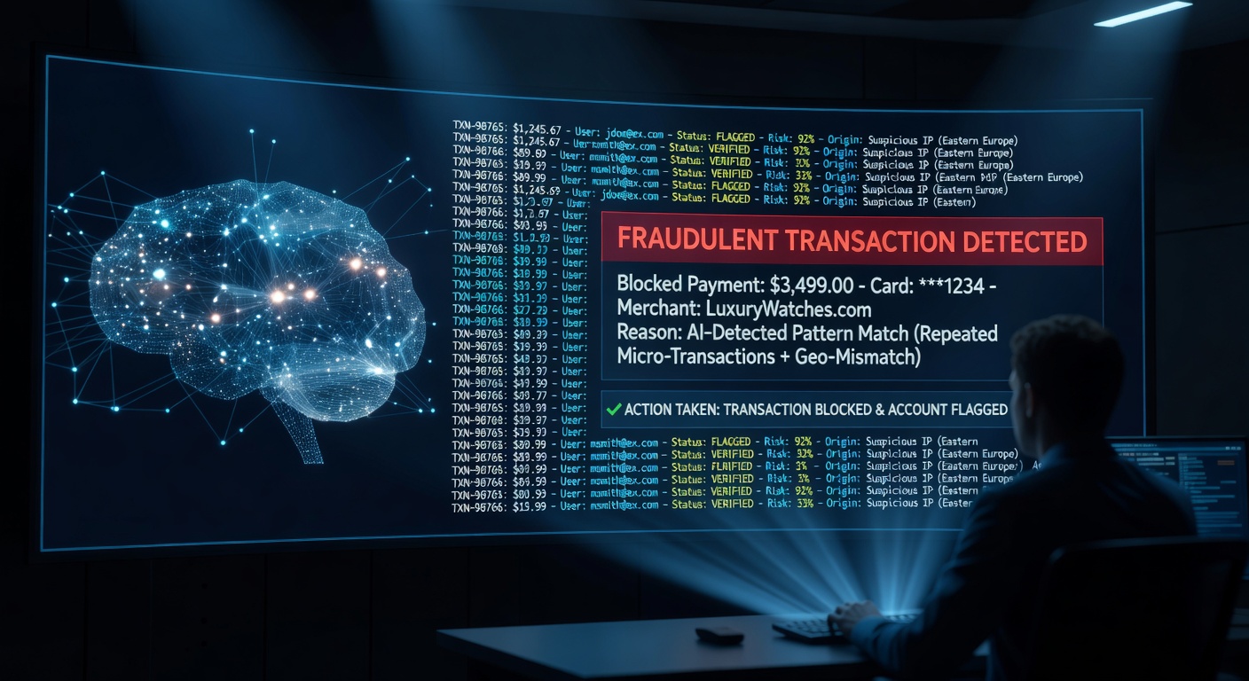 AI fraud detection system monitoring transactions in real time
