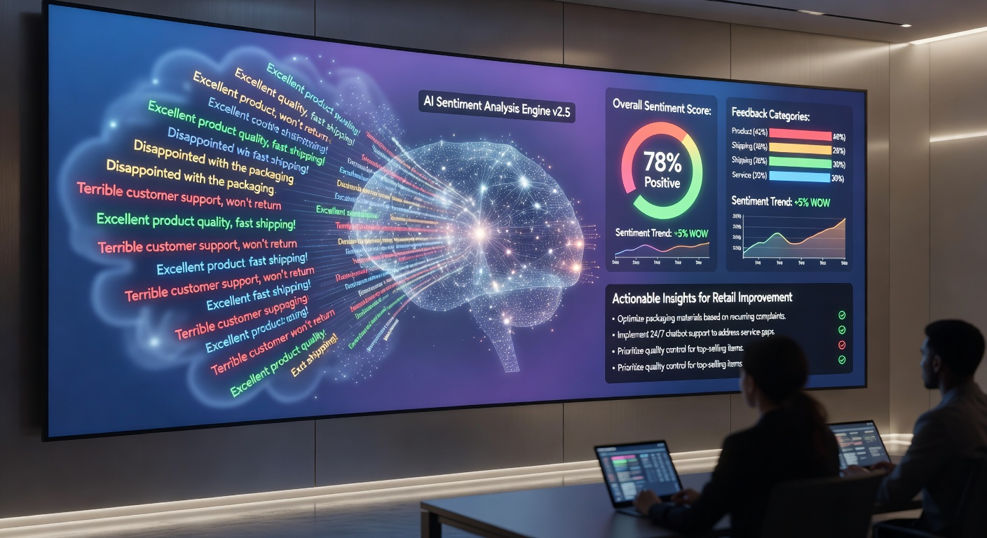 Customer sentiment analysis showing NLP-powered review and feedback insights