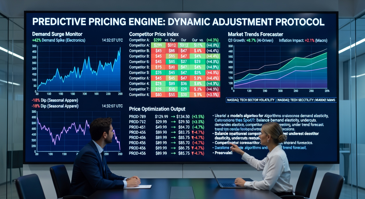 Predictive Pricing AI dashboard showing dynamic price curves and market data